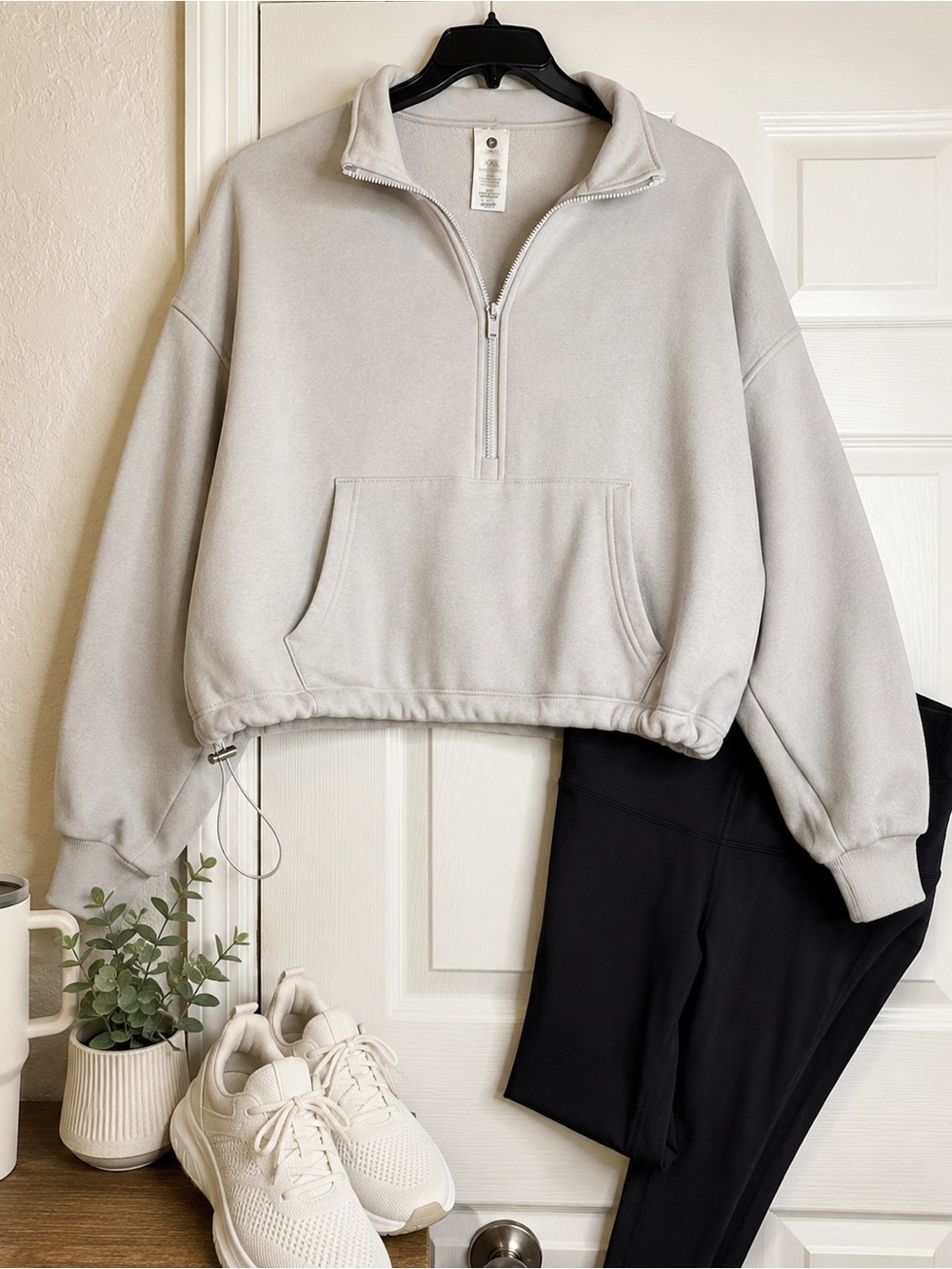 90 Degree By Reflex Light Gray Cropped Half-Zip Sweatshirt